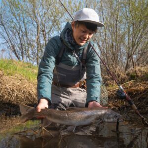 River.Seaトラウトブローチ（アメマス/ウッド製)【１点物】 River.Seaトラウトブローチ(桜鱒婚姻色/ウッド製)【1点物
